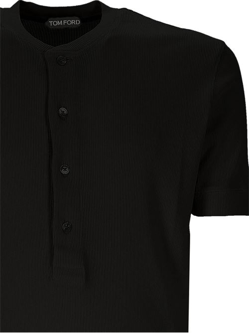 Black front button t-shirt TOM FORD | JHS006JMC048S25LB999